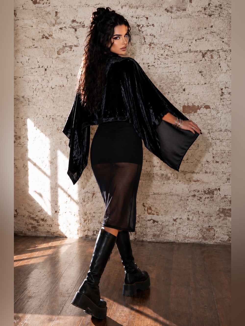 Vintage 90s Whimsigoth Black Velvet Cape Shawl Wrap Jacket